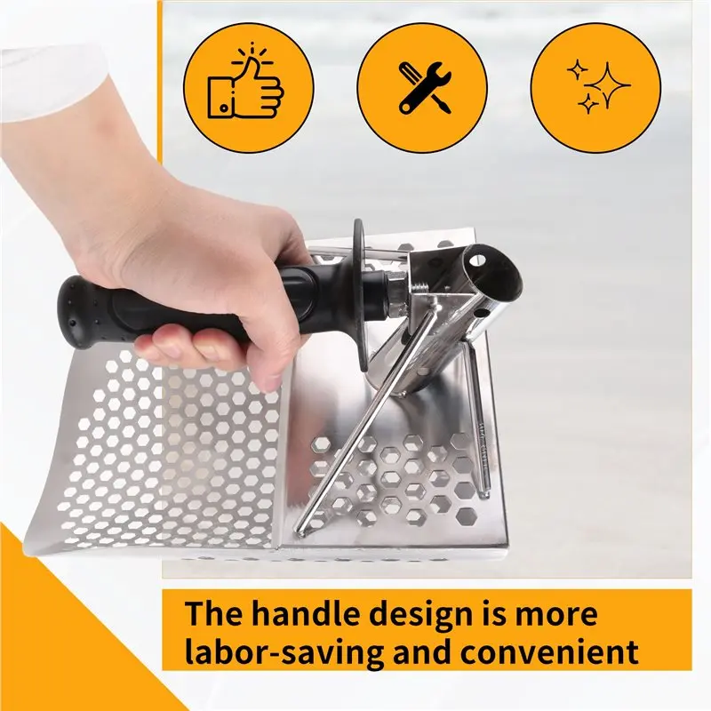 AED4-Stainless Beach Sand Scoop Metal Detecting With Handle Tool Fast Sifting Metal Treasure Shovel Tool
