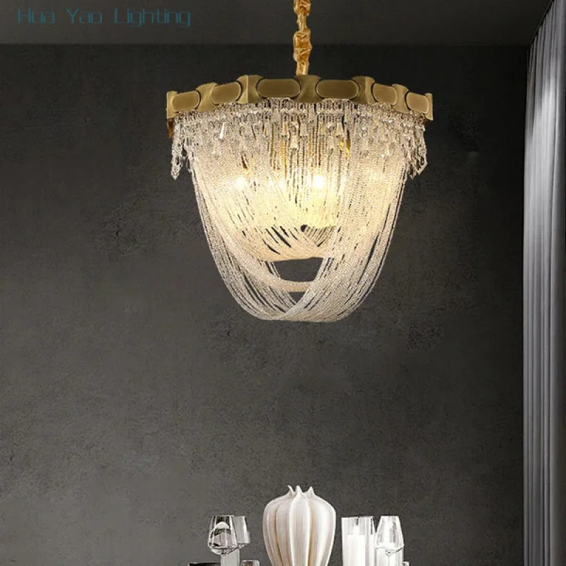 Pendant Lighting Fixtures Living Room Luxury K9 Crystal Bead Curtain Ceiling Chandeliers Hanging Lamp Restaurant Lustre