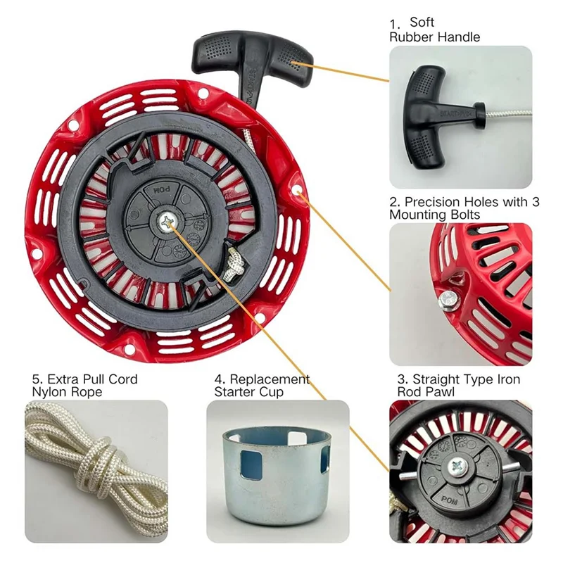 

Reliable GX160 Pull Start Assembly GX120 GX200 Recoil Starter Pull Rope String With Pully Cup For Honda Rolair Blackmax