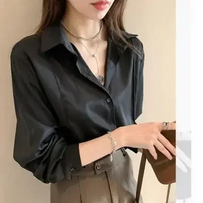 

Women's shirt white plain color loose oversized blouse women's Button blouse loose Korean 4 Colors M-4XL