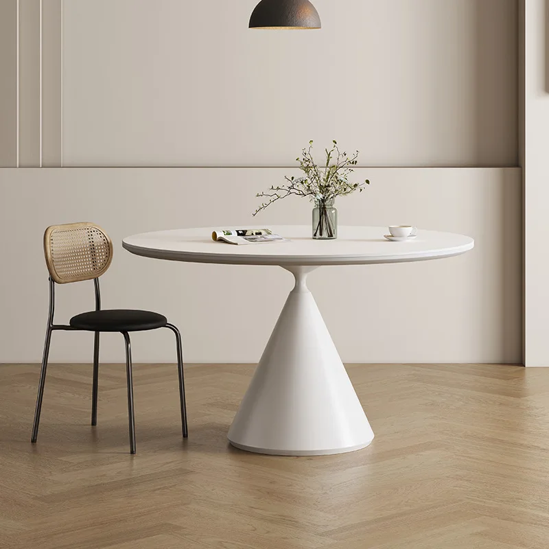Slate dining table Cream style round table Modern simple pure white