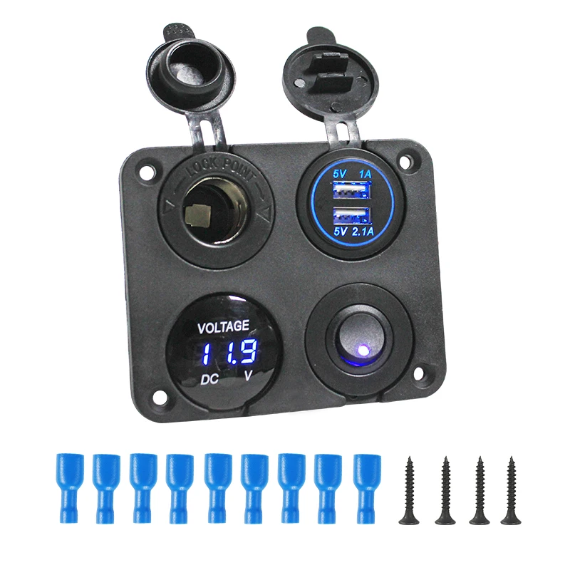 TYTXRV سيارة السفينة RV المزدوج USB شاحن مقبس 1A و 2.1A + الفولتميتر + 12 فولت مقبس الطاقة + مفتاح التشغيل والإيقاف