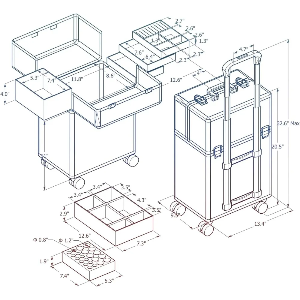Large Rolling Makeup Train Case with 4 Trays, Sliding Rail, Removable Layer, Key Lock & Swivel Wheels for Salon Travel