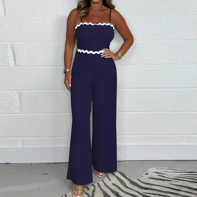 Summer Long Pants Jumpsuit Women Casual Sleeveless Strapless A-line Wave Printed Playsuit Women Long Rompers 2024