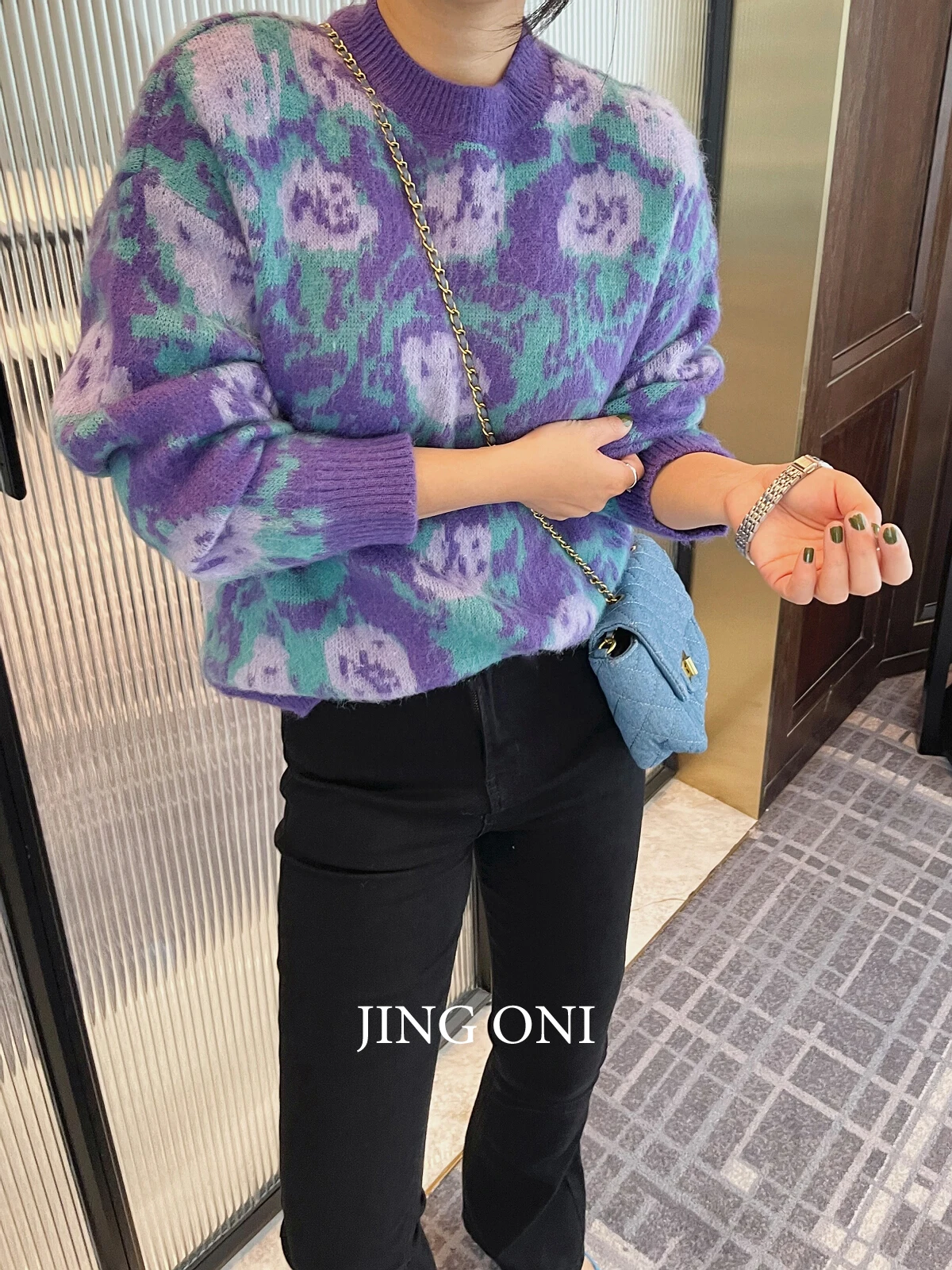 Women Y2k Sweater Top Clothing Long Sleeve Blouse Korean Fashion 2023 Vintage Pullover Knitwears Winter Stylish Crop Floral Pink