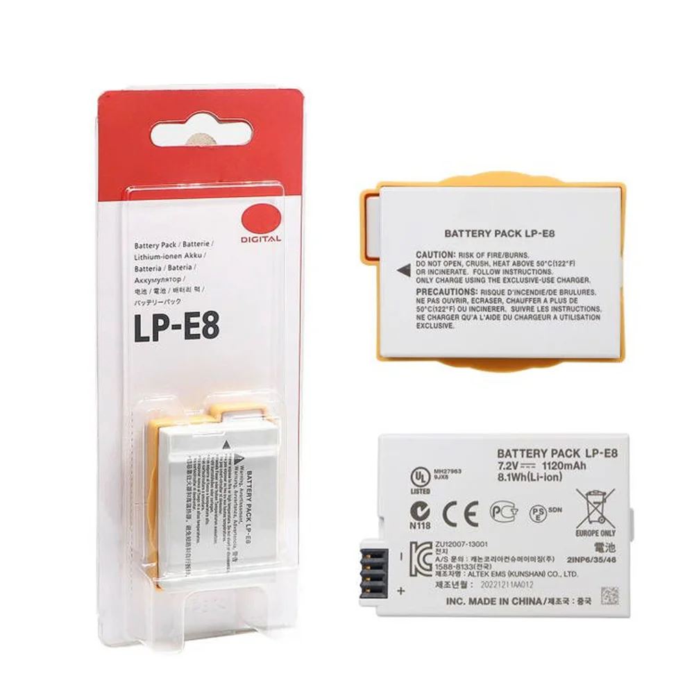 Original 1120mah LP-E8 LPE8 Camera Battery LC-E8E charger for Canon 550D 600D 650D 700D Kiss X4 X5 X6i X7i Rebel T2i T3i T4i T5i