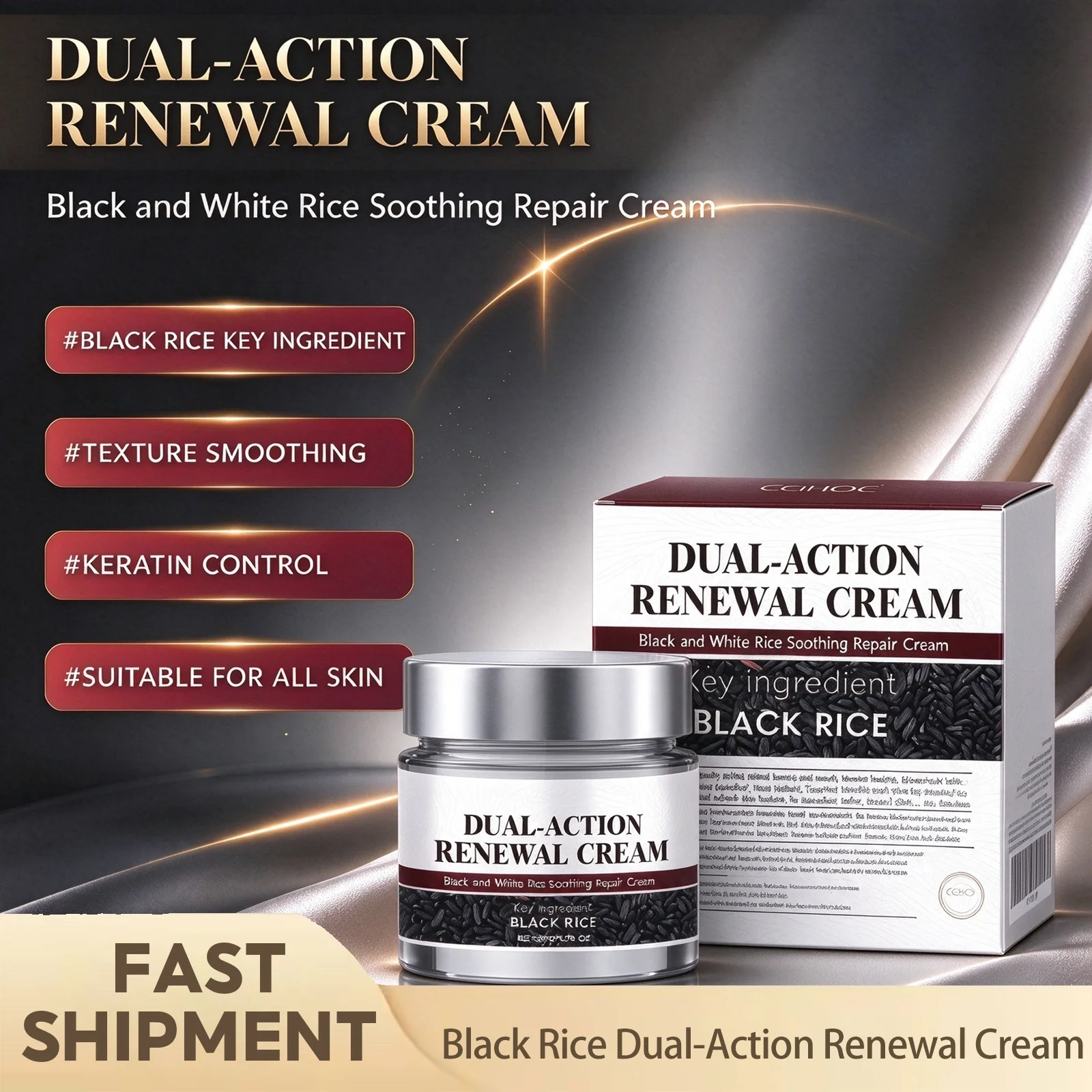Black Rice Dual-Action Renewal Cream Deep Nourishing Improve Skin Sagging Dryness Reduce Redness Soothe Sensitive Discomfort