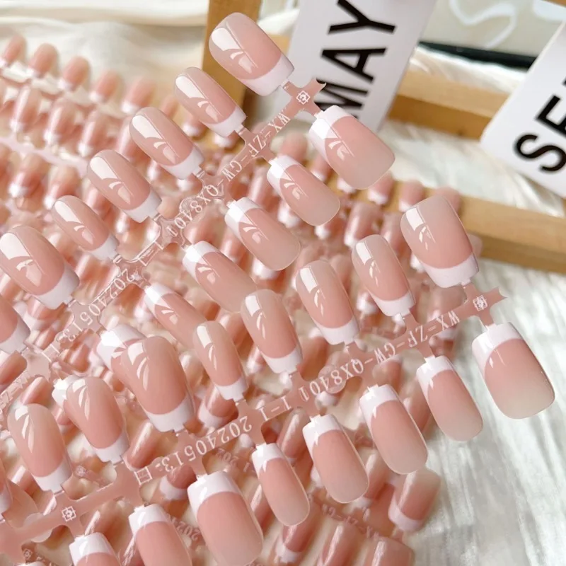 10Pcs Pink Press Nails Semi-finished French Nail Tips Without Sealing Layer Full Cover Fake Nail Can Be Freely DIY at Home
