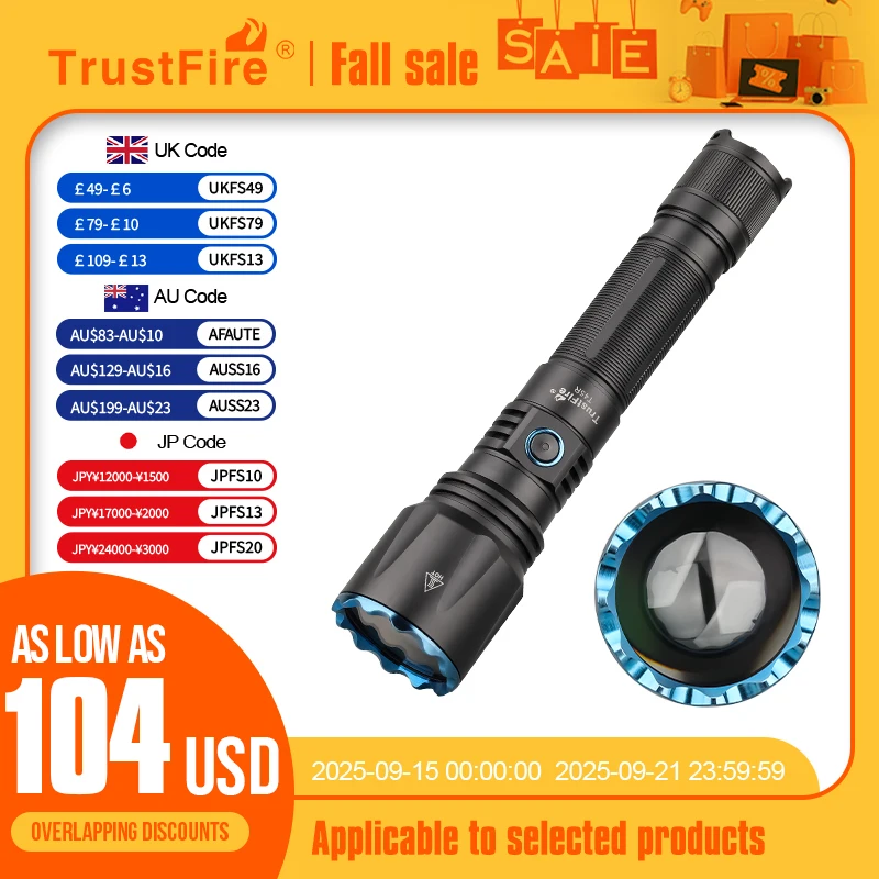 

Trustfire T45R Powerful LEP Tactical Flashlight Hunting 21700 Rechargeable Lighting Torch 1695M Beam Range Military Self Defense