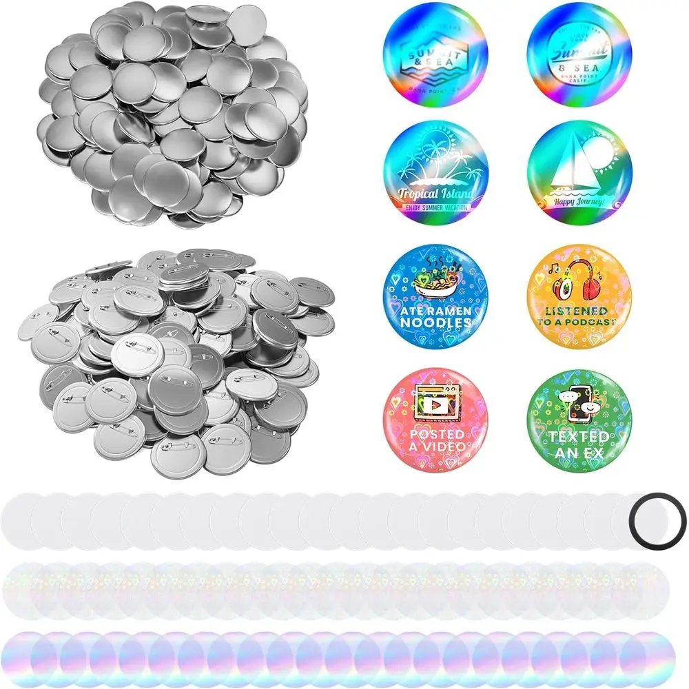 

Комплект для изготовления значков: 100 наборов кнопочных заготовок 58 мм (2,25 дюйма) или 58 мм для кнопочных прессов, металлические заготовки для значков с металлическим штифтом-застежкой