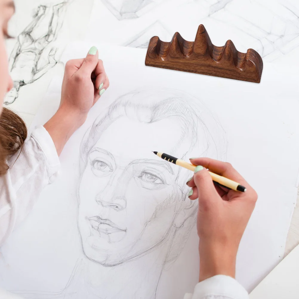 

Red Wood Wooden Calligraphy Brush Holder Decorative Mountain Shape Writing Brush Support Sumi Pen Rack Desktop Organizer