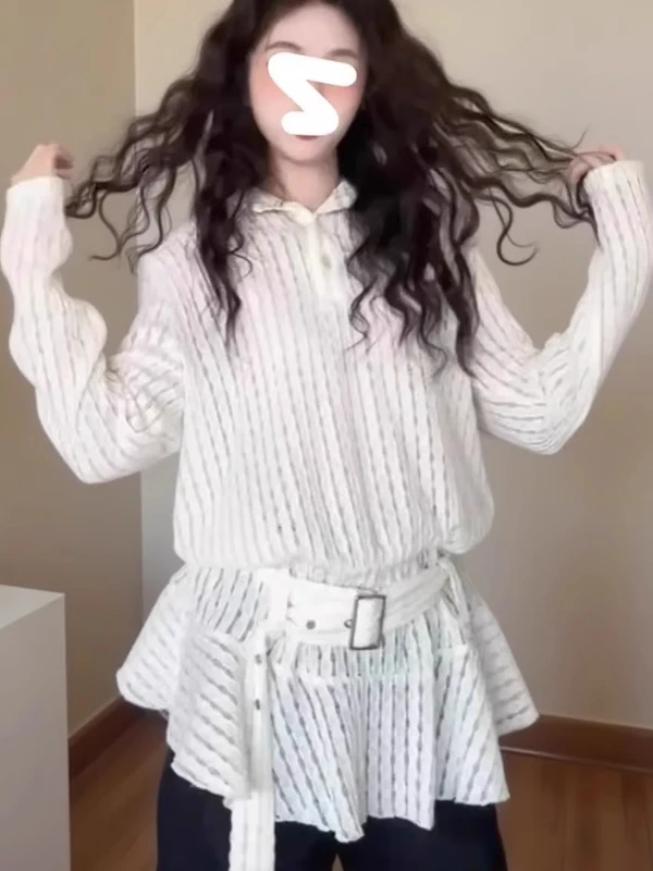 

plus Size Lace Knitwear Hollow out Hoodie Women's Spring Autumn Slimming Loose Fit Korean Style Long Sleeve Polyester Fiber