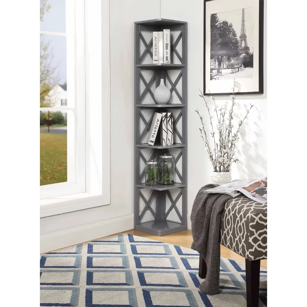

Oxford 5 Tier Corner Bookcase, Cherry and Black book shelf