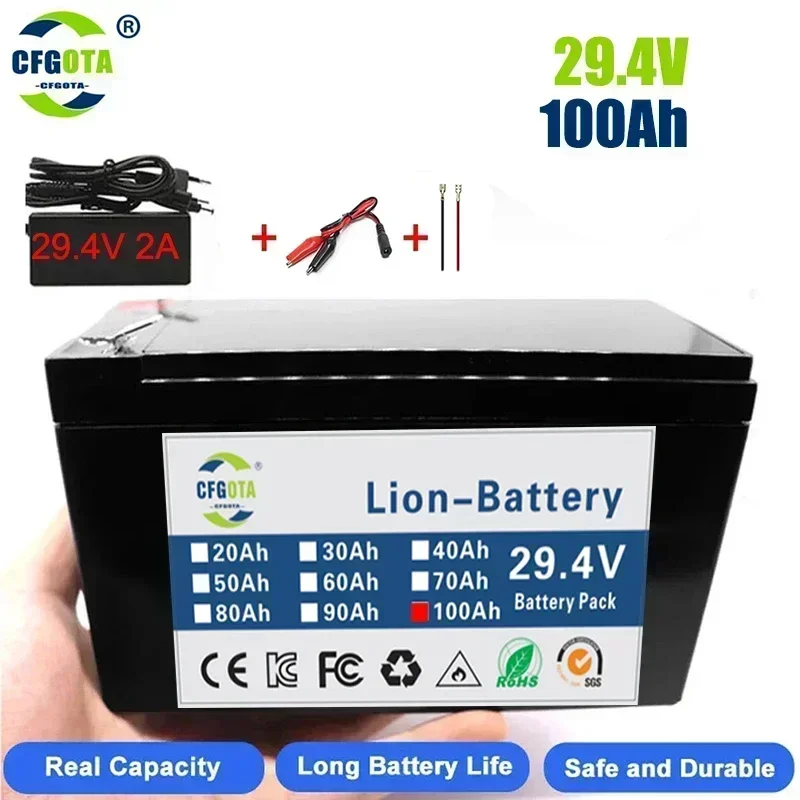 18650 24V 100Ah Rechargeable Li-ion Battery Pack,for LED Lamp Electric Vehicle Solar Storage Replacement Battery + Charger Color