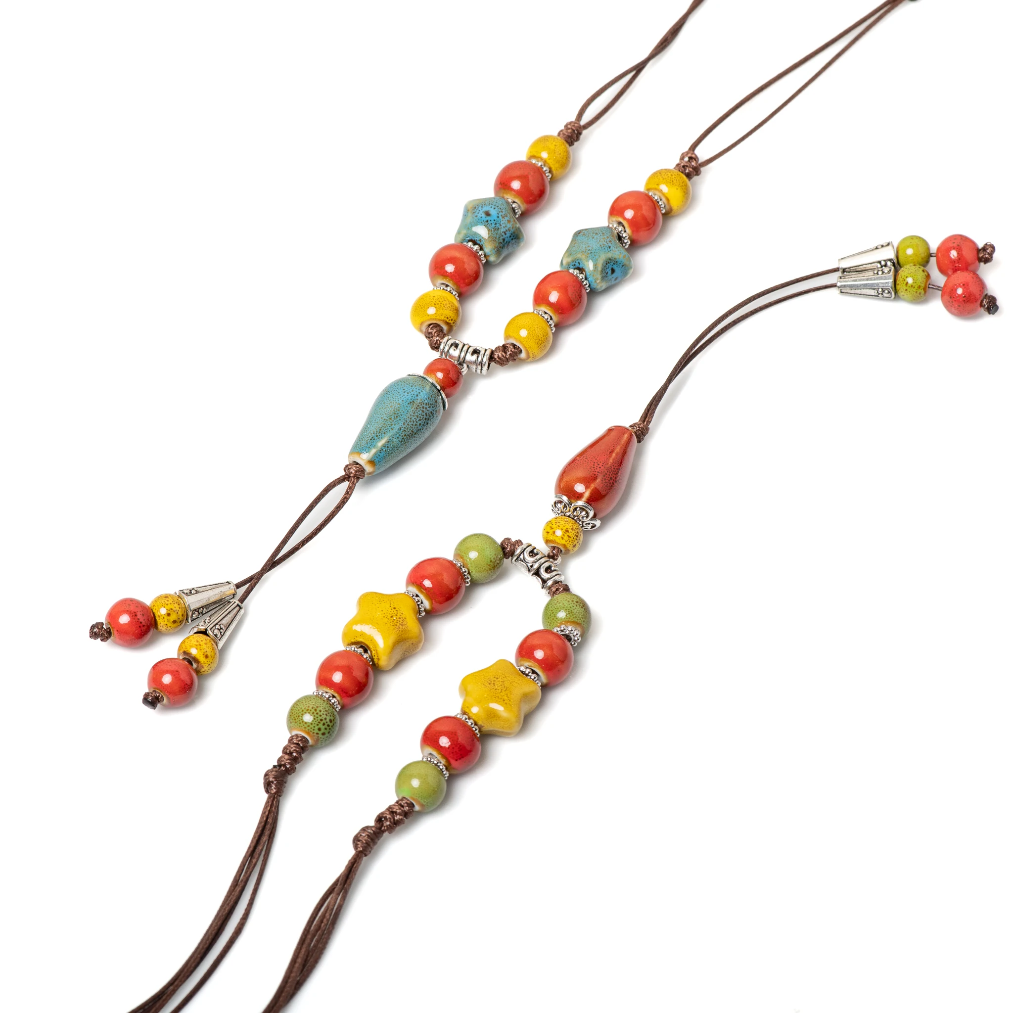 Handmade Ceramic Star Pendant Necklace Adjustable Boho Jewelry for Women and Girls with Artistic Design 173