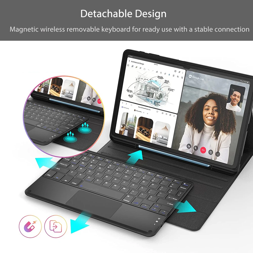 Magic Keyboard For Samsung Galaxy Tab S8 Ultra 14.6in Keyboard Case For Galaxy Tab S7 FE/S8 Plus 12.4in A8 S6 Lite Tablet Cover