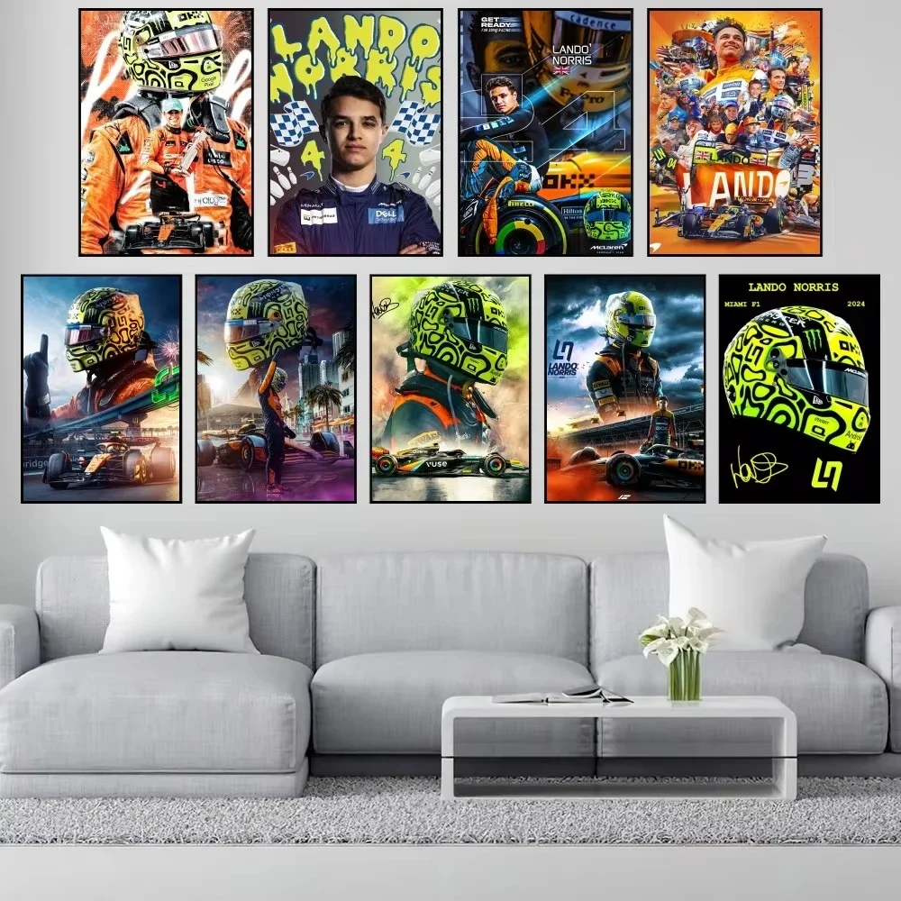 Racer L-Lando N-Norris 4 P Poster Prints Wall Sticker Room Decoration Painting Bedroom Living Office Home Self Adhesive