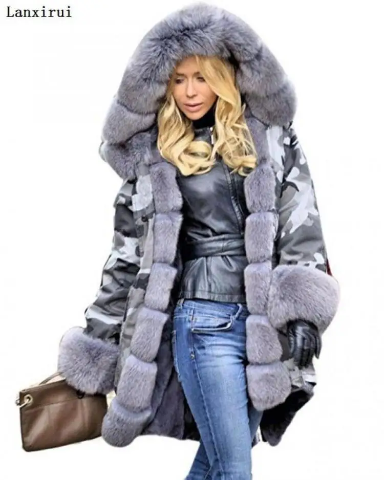 Lanxirui parka women Coats luxurious Large fur collar hooded coat warm Fox fur liner parkas long winter jacket top quality