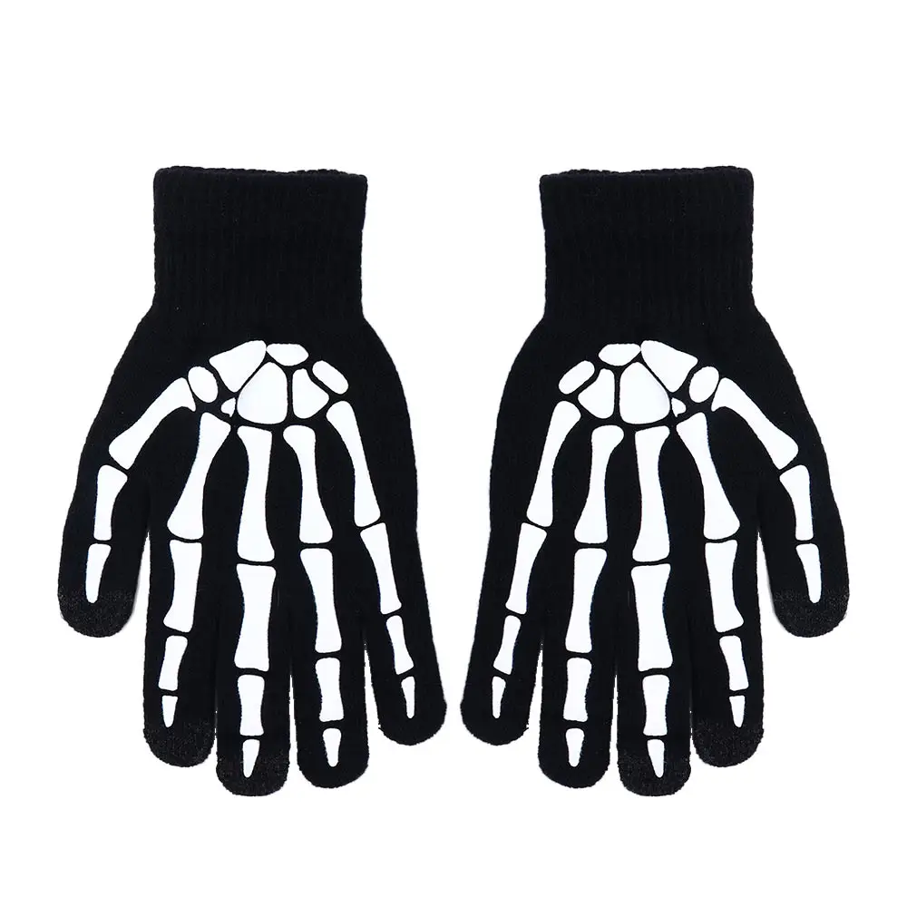 Warm Skeleton Outdoors Skull Hand Bone Half-finger Gloves Halloween Luminous Mittens Fashion Accessories Full Finger Gloves