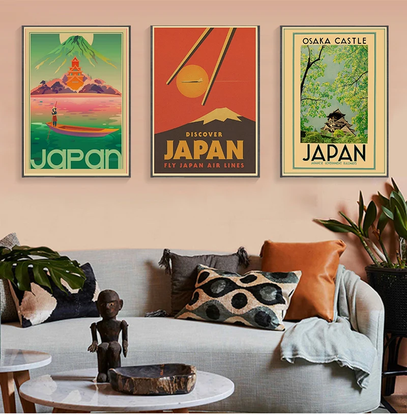 Japan Tourist Attractions Poster Tokyo Fuji Travel Kraft Paper Vintage Room Bar Scenic Spots Decor Aesthetic Art Wall Painting