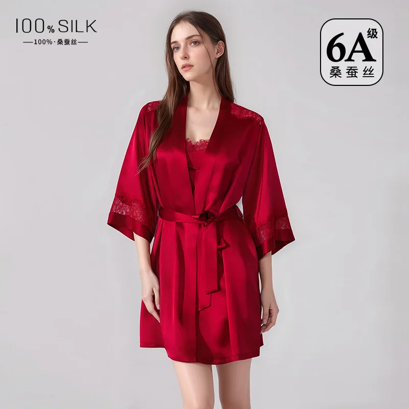 Robe Set Nightgown Loungewear Silk Two Piece Padded Spaghetti Strap Sleeveless Short Homewear Breathable Elegant Lightweight