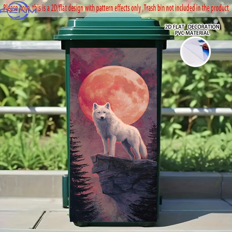[2D Flat Printing] 1pc 2D Pattern Printed Kitchen Trash Can Sticker, X Cm Cold Lone Wolf Howling Cliff Theme Kitchen Home Deco