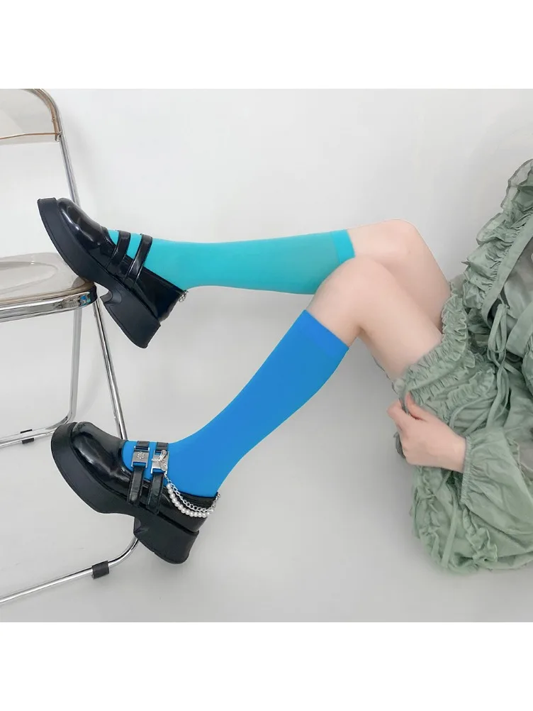 Bas longs Slim couleur bonbon JK Style japonais école filles cuisse haute femmes bas Lolita Kawaii mignon genou chaussettes hautes nouveau