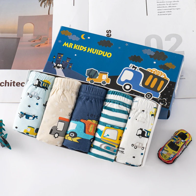 5 Packs Boys' Toddler Brief Underwear, Car Prints, Stripes & Solids, Comfort Waistband Multipacks Underwear in Sizes 2-9Y