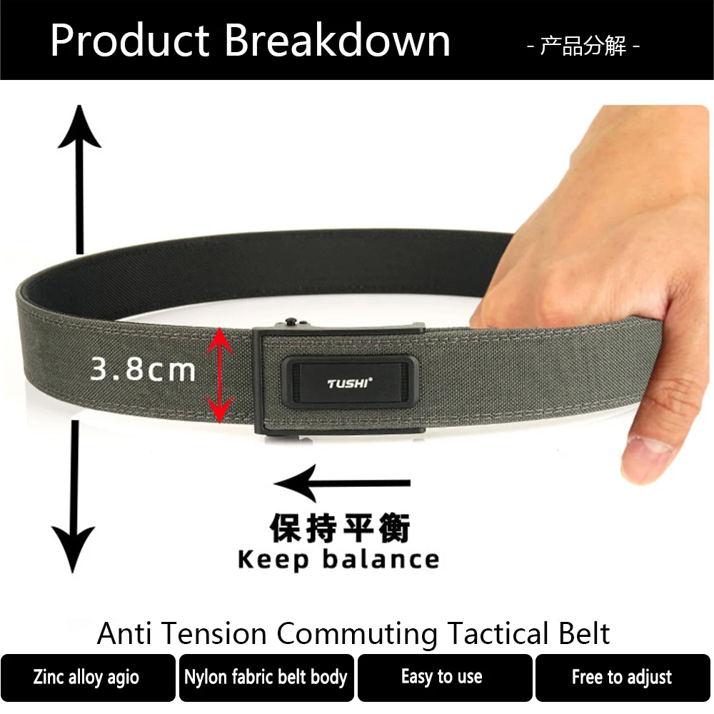 TUSHI Official Genuine Men's Military Tactical Belt 1100D Thick 140cm Nylon Automatic Buckle IPSC Gun Belt Casual Girdle Male