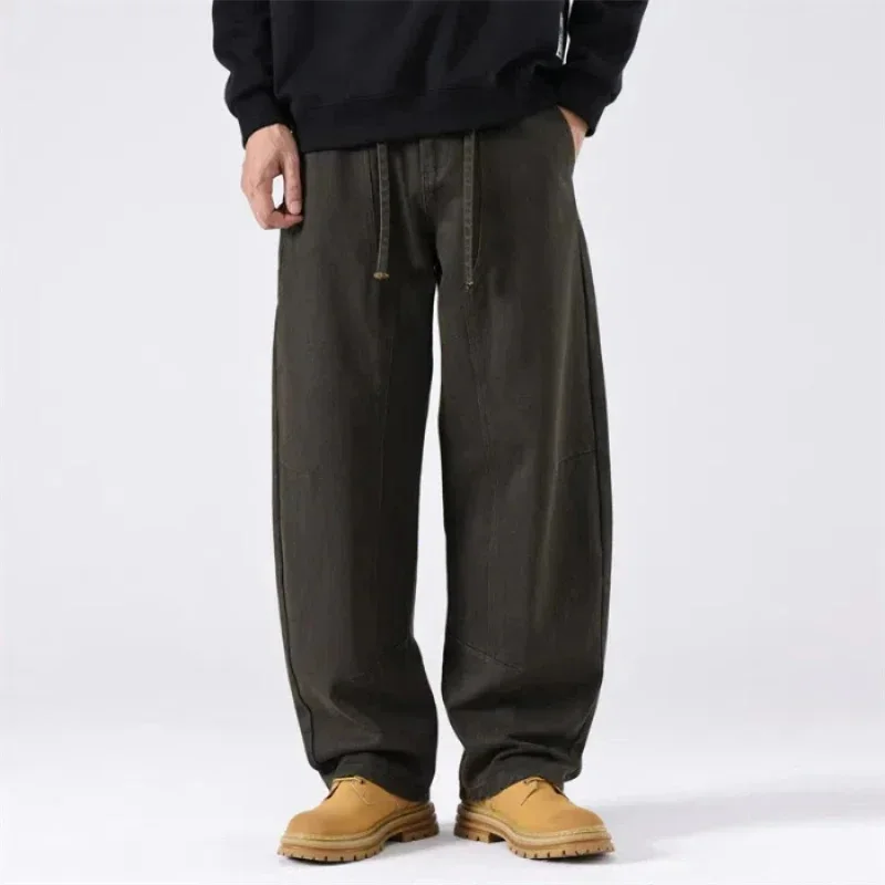 

Весенне-осенние тяжелые свободные американские мачете с прямыми трубками разных цветов и простыми повседневными мужскими брюками на открытом воздухе в день