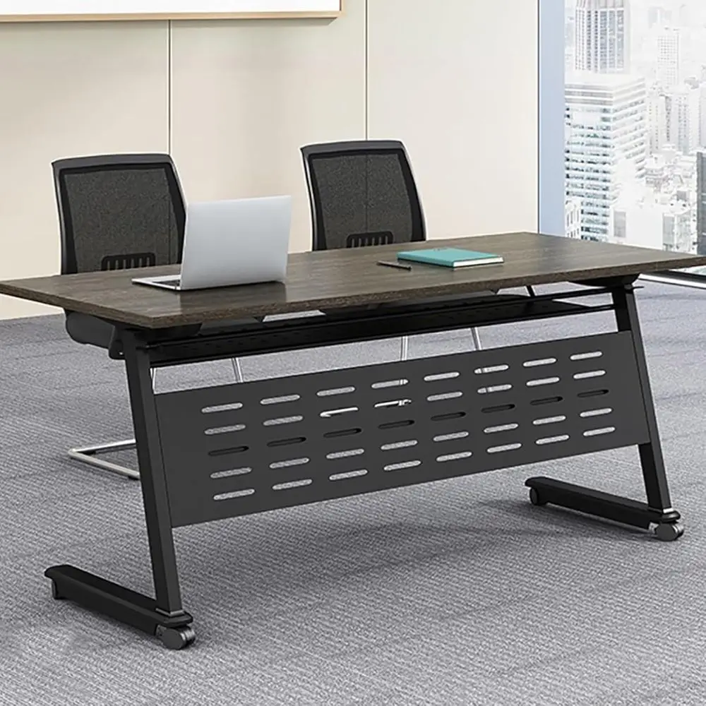 

Серый мобильный учебный стол с фиксирующимися колесами, 140x60x75 см, для конференц-залов и переговорных комнат