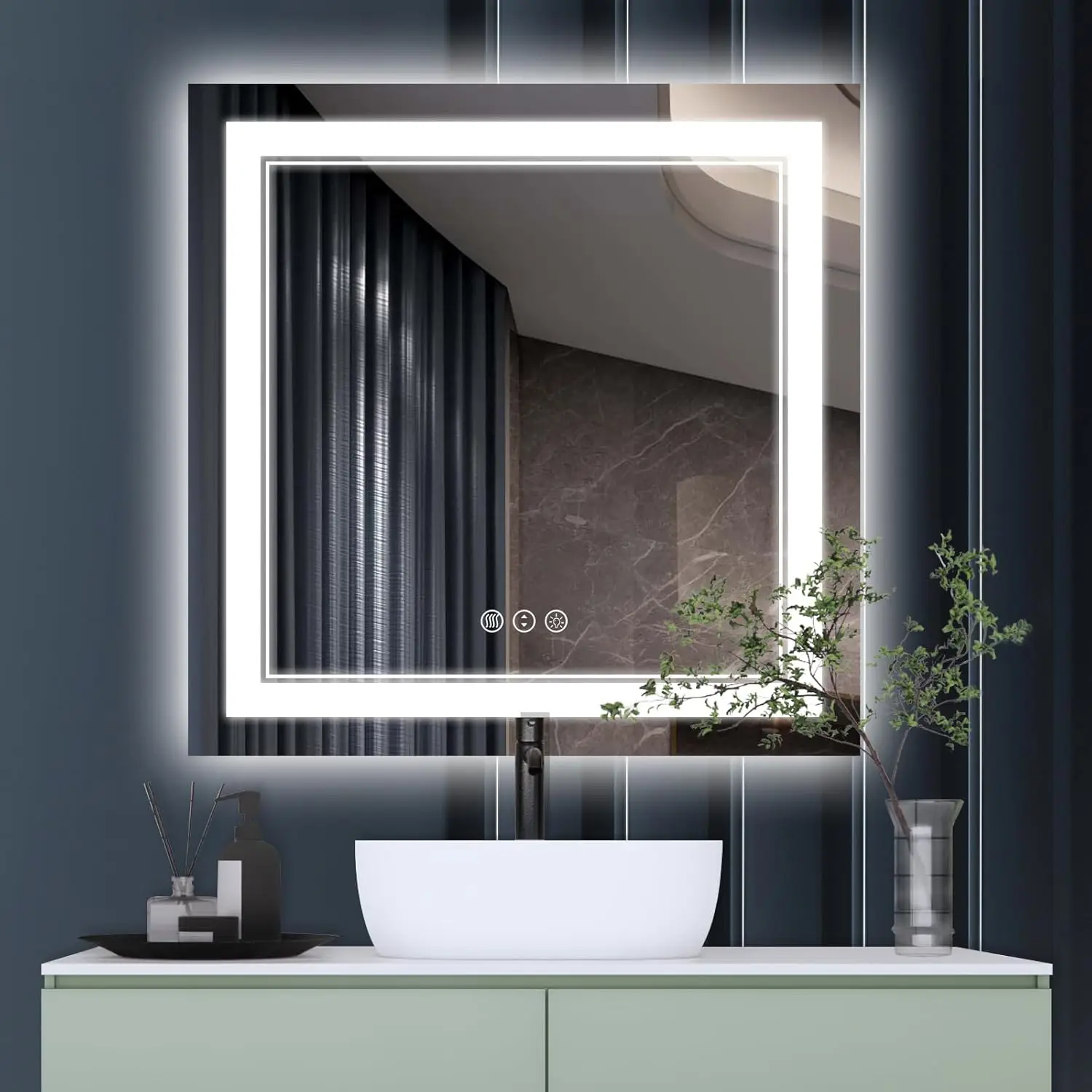 36x36 inch Lighted Bathroom Mirror for Wall,Front Lighted and RGB Backlit LED Bathroom Mirror with Lights,Tempered Glass