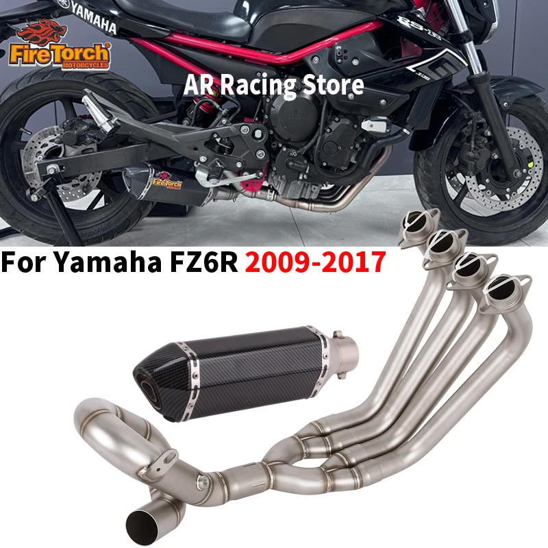 Sistema di Scarico Completo Slip-On per Moto YAMAHA FZ6R FZ 6R 2009 - 2017 con Tubo di Collegamento Anteriore e Silenziatore in Fibra di Carbonio