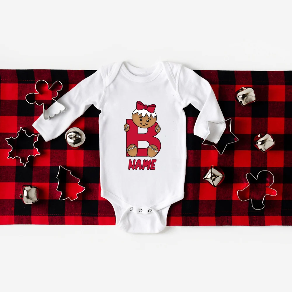 Personalized Cookie Letter with Name Baby Bodysuit Christmas Party Newborn Clothes Boys Girls Bodysuit Infant Long Sleeve Romper