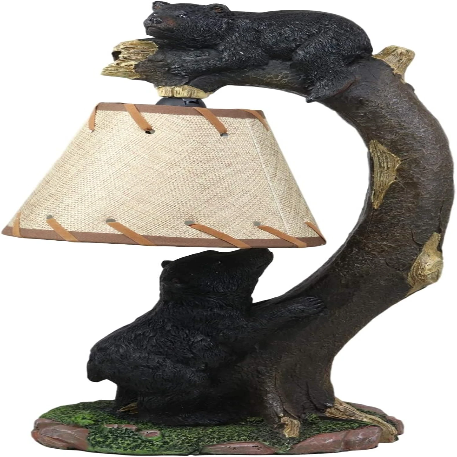 Ebros Whimsical Playful Climbing Black Bears On Bending Tree   Lamp Statue with Hanging Burlap Shade 15.75" High Wildlife Ru