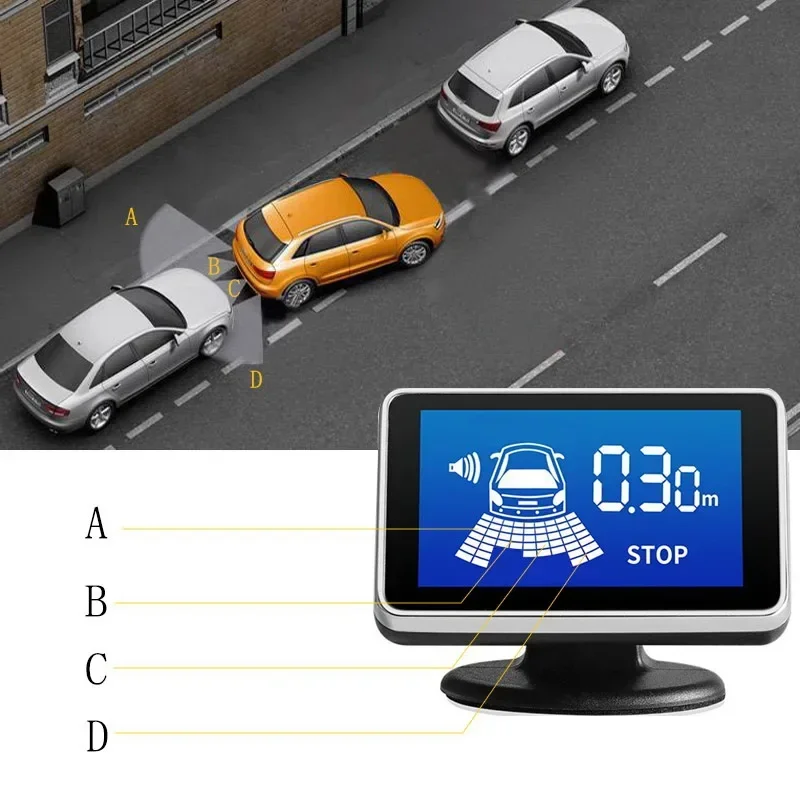 4 Parktron LCD Display Car Parking Sensor Backup Radar Kit With Accessories Voice Reverse Detector Security Alert System**