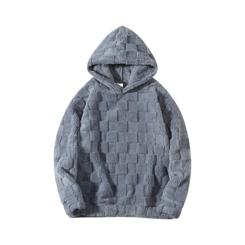 Men's Polyester Hooded Sweatshirt Loose Fit Round Neck Long Sleeve Casual Outerwear with Front Pockets White Gray Yellow