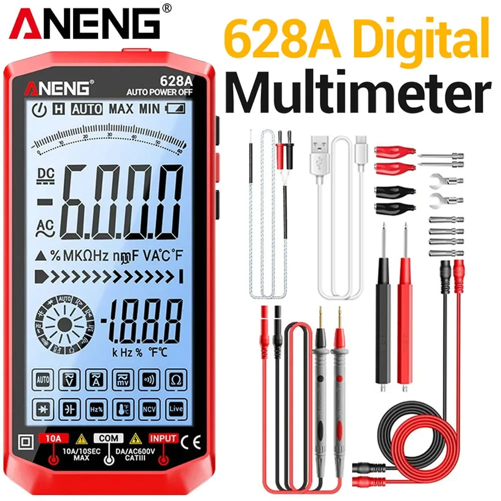 ANENG Digital Multimeter Rechargeable Tester 1000V DC Voltage Large Screen Voltmeter Ammeter 628A Smart Electrician Tester Tools