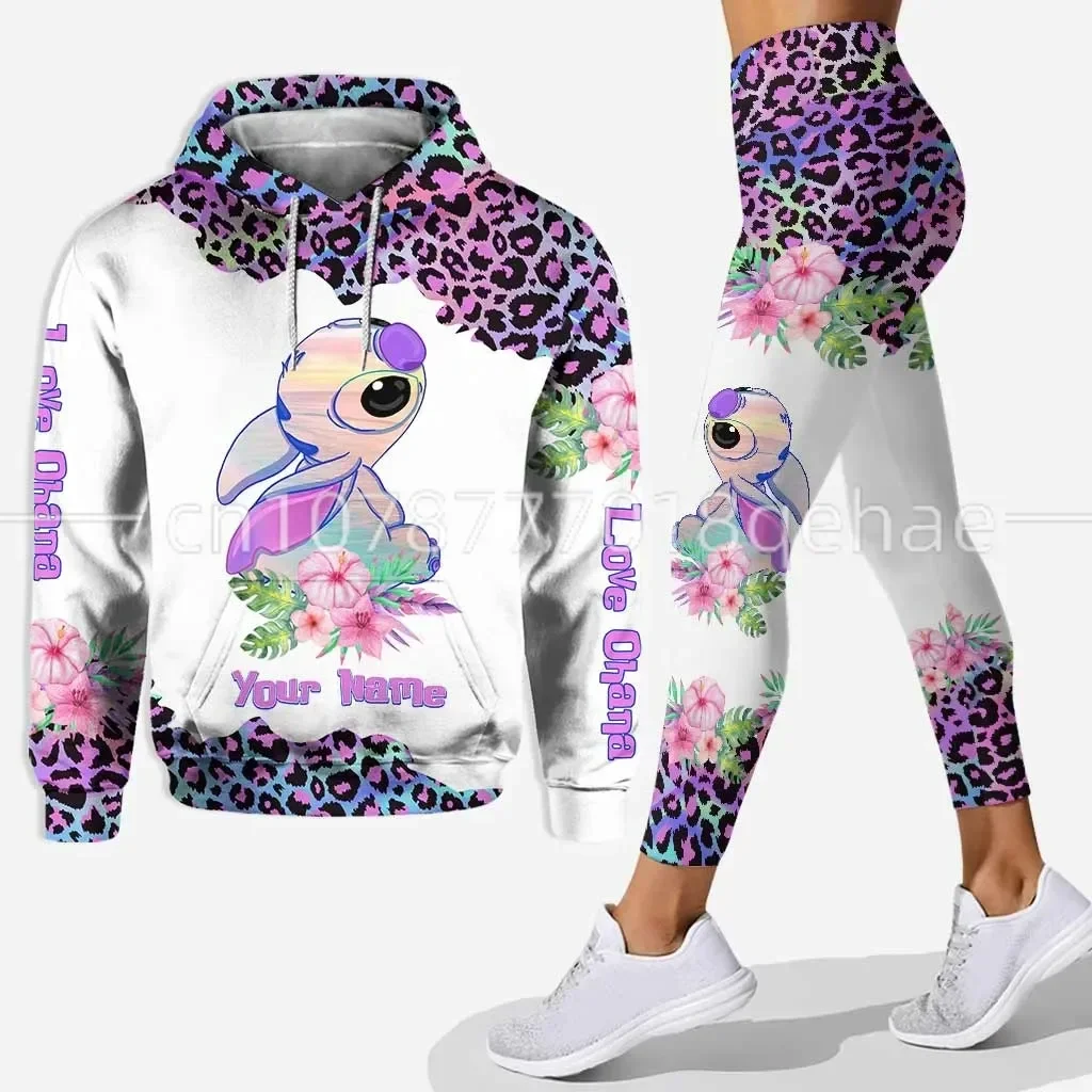 Disney Stitch and Angle 3D Hoodie and Leggings Women\'s Set Yoga Pants Sports Disney Yoga Hoodie Leggings Fashion Sportswear Suit