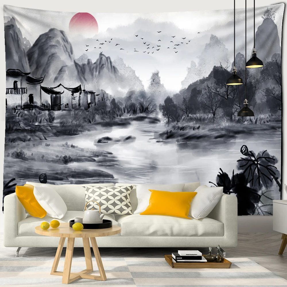 Flower and bird figure landscape painting tapestry wall hanging beauty room home decoration living  curtains 