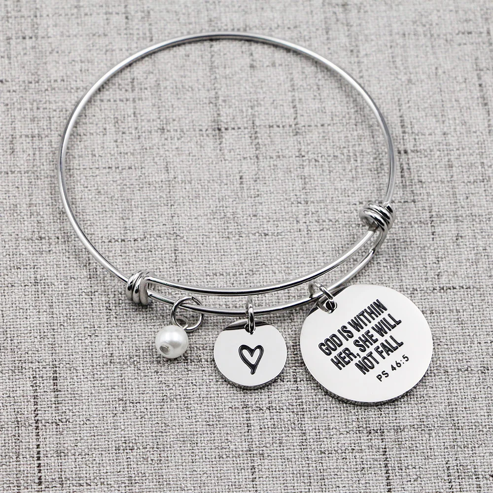 VILLWICE Bible Verse Bracelet Bangle Stainless Steel Engraved Charm Faith Christian Jewelry Best Friend Gift