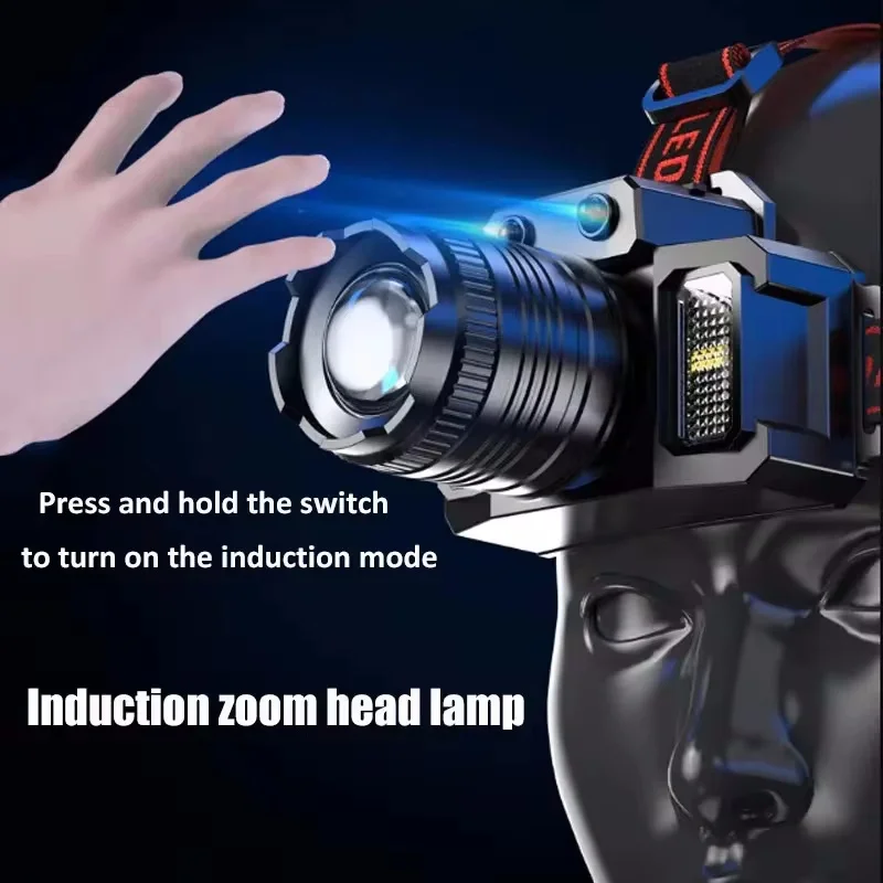 Rechargeable T51 Headlamp 2000mah Super Bright Torch Light Induction LED Headlight Waterproof Camping Mobile Power Bank Flashing