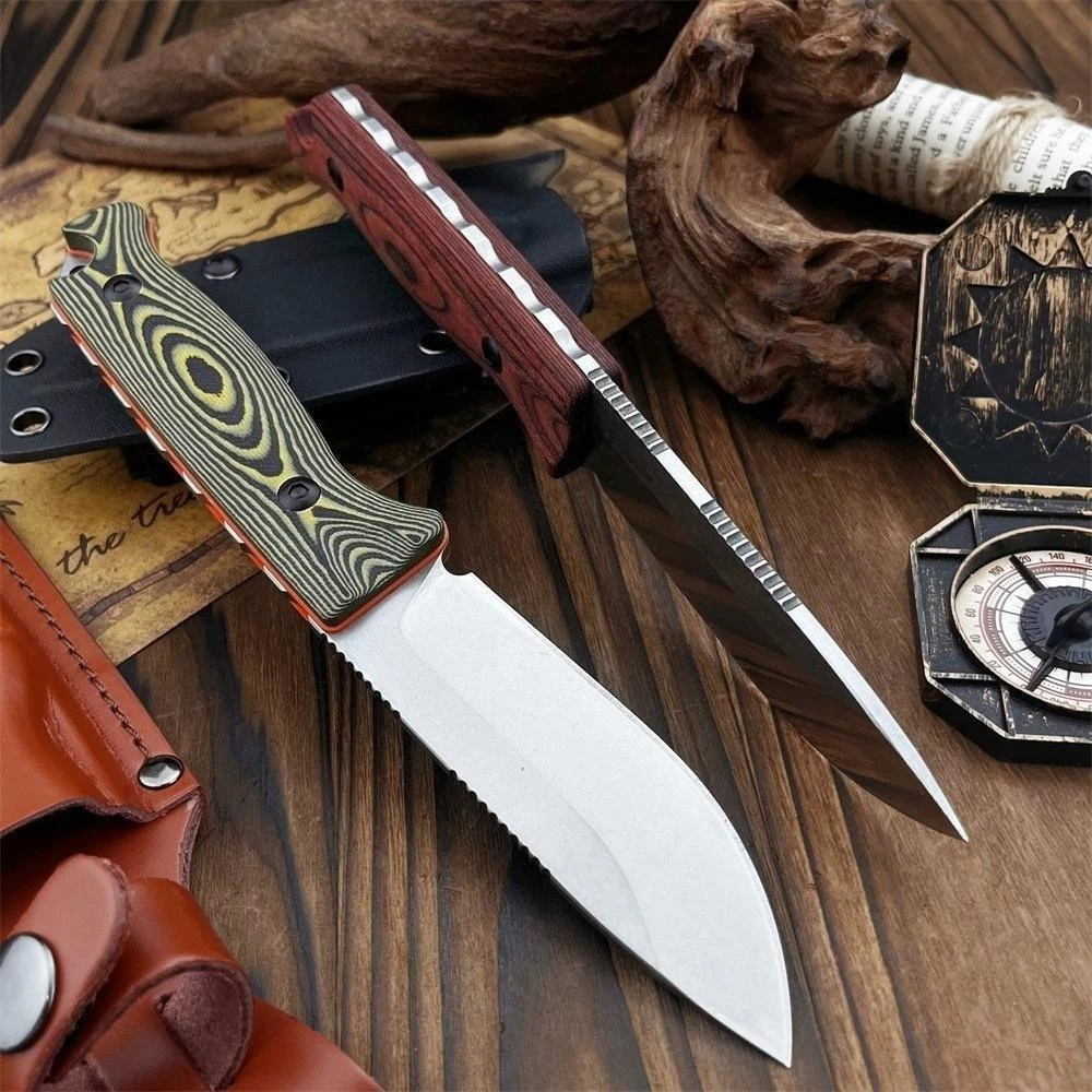 

Портативный прочный нож с фиксированным клинком 8Cr13Mov, стабильная деревянная рукоять, цельнокованый, для выживания и самообороны на природе