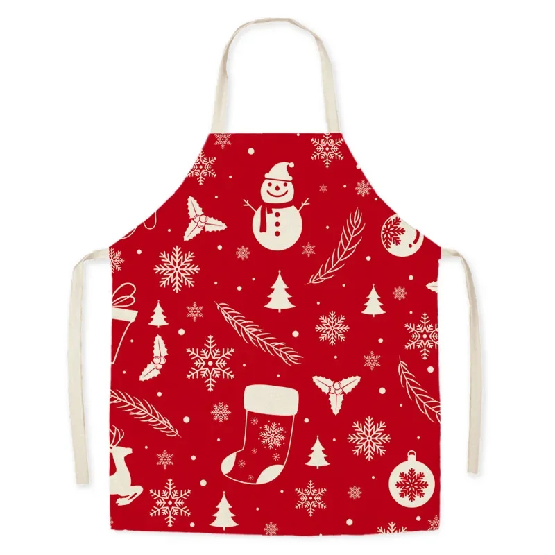 Red Festive Christmas Santa Linen Oil-proof Hand Wipe Waist Sleeveless Apron Housework Cleaning Tool Kitchen фартук для кухни