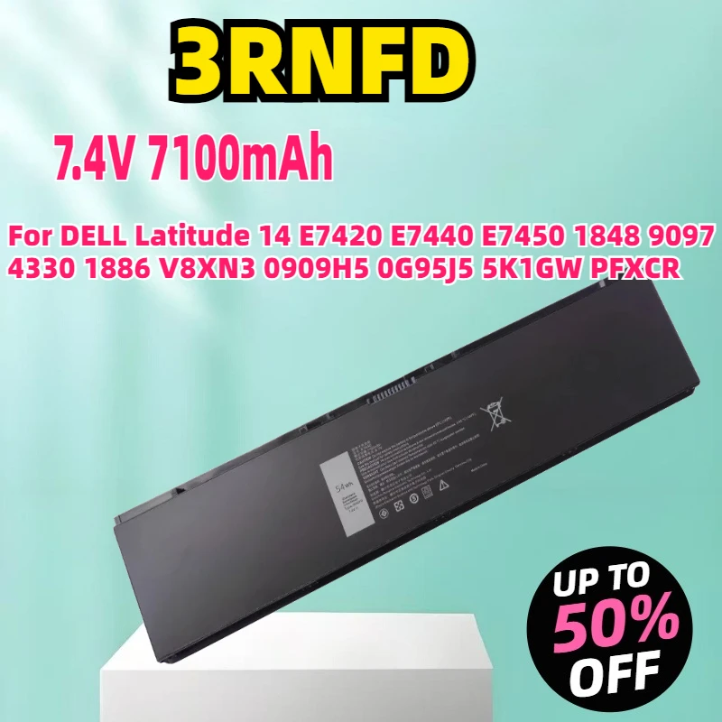 

New 3RNFD 54Wh 7100mAh Laptop Battery For DELL Latitude 14 E7420 E7440 E7450 1848 9097 4330 1886 V8XN3 0909H5 0G95J5 5K1GW PFXCR