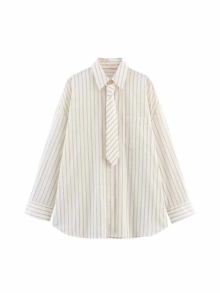 

Европейский и американский стиль, осенняя новая модная тенденция, повседневная женская простая темпераментная универсальная свободная рубашка с длинными рукавами и галстуком