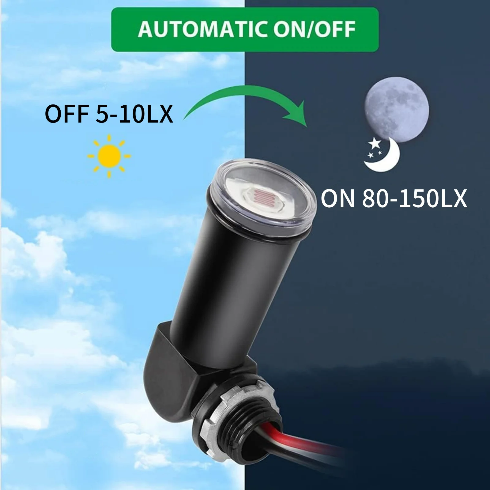 2PCS IP54 Waterproof Photocell Light Sensor 120V, Swivel Outdoor Photoelectric Switch with Anti-Interference Delay