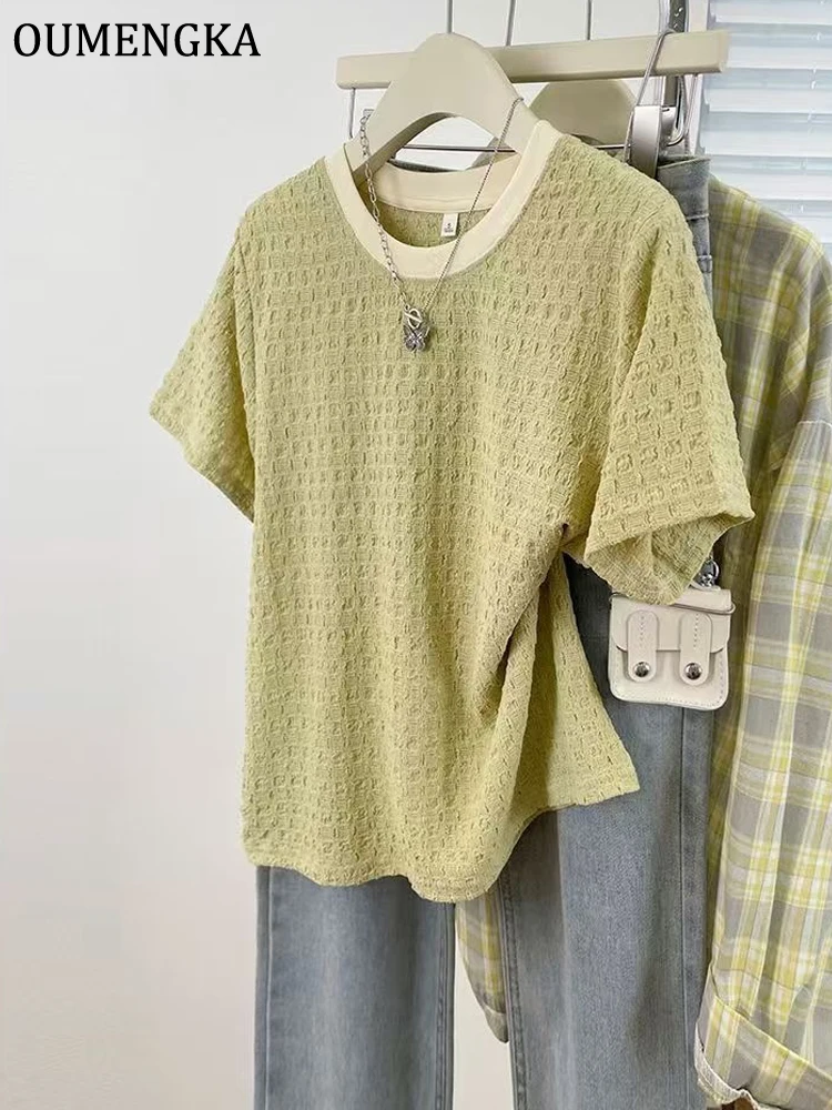 Summer Ruched Short Sleeve T Shirts Women Casual Skinny Basic Tee Fashion Street Feminist Shirt Thin Knit Top Clothes T-shirt