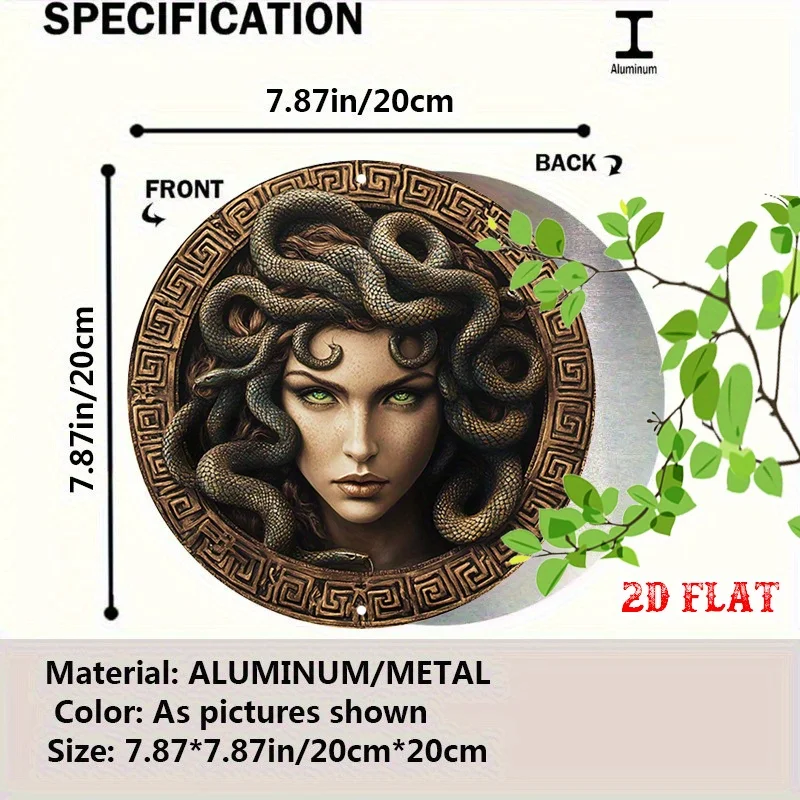 2D Flat 1pc Rustic Tin Sign Featuring Detailed  Of A Woman with Serpentine Hair Round Photo Print for Artistic Beach House Bac