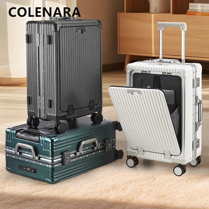 

COLENARA 18"20Inch USB Charging Suitcase Front Opening Laptop Boarding Case Multifunctional Trolley Case 24" Rolling Luggage
